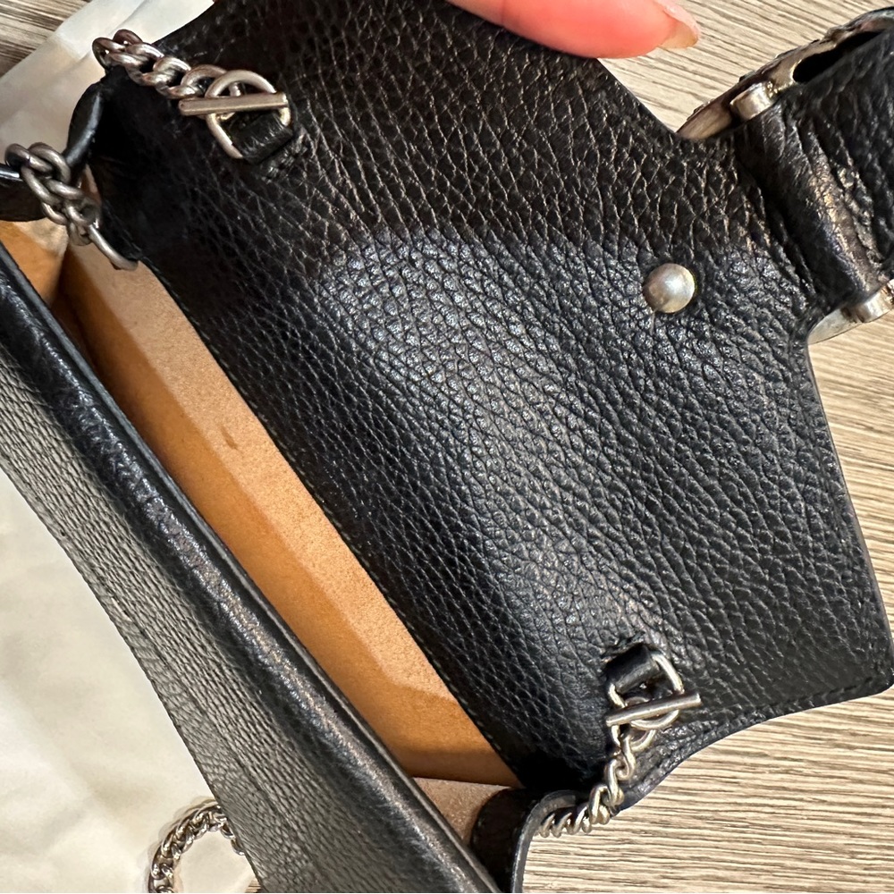 100% AUTH GUCCI Dionysus super mini textured calf leather shoulder bag black - Picture 10 of 15